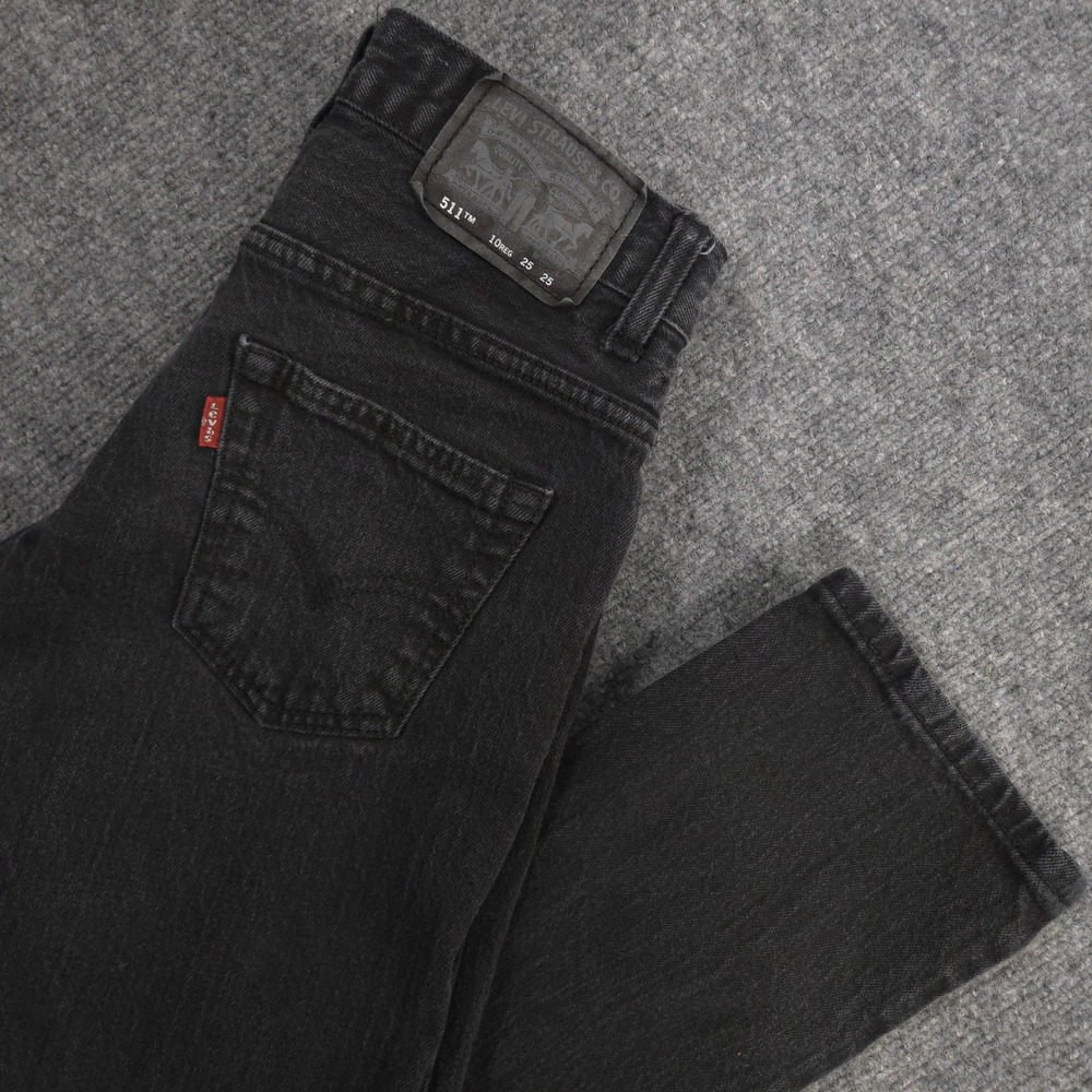 Levis Jeans Boys 10 (25X25) Black 511 Slim Straight Stretch Dark Wash Denim‎